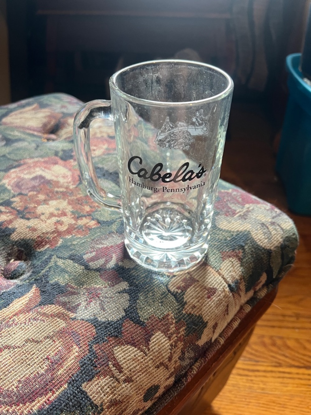 Cabela's Clear Glass Beer Mug with Black Logo